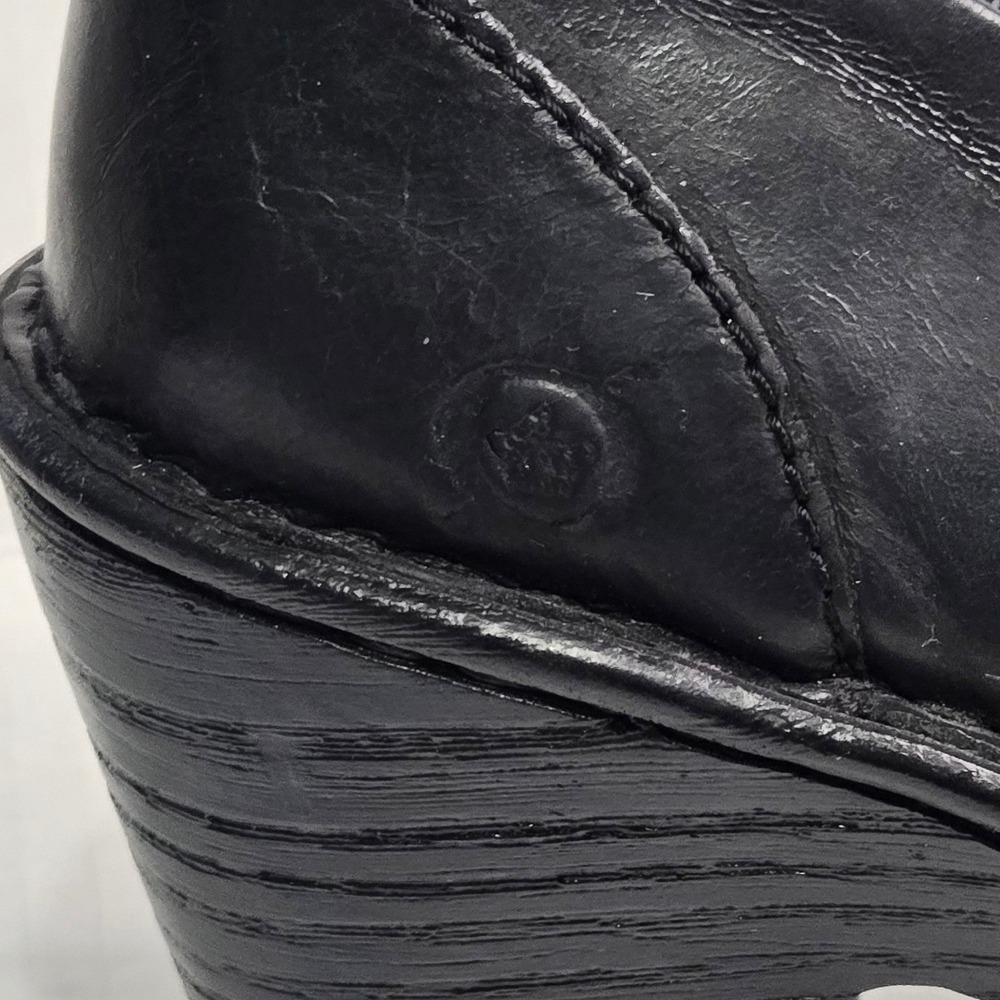Born Black Leather Platform Booties Double Side Zip Block Heel 6 - Picture 5 of 13